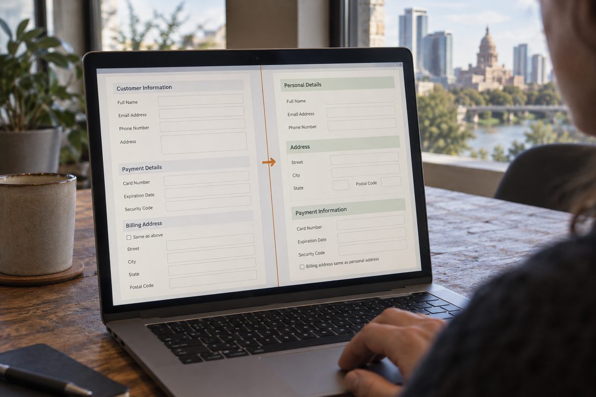 Two revisions of a business form compared on screen